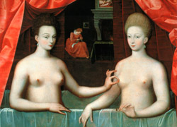 Французская живопись Лувра (Габриэла д`Эстре принимает ванну с сестрой)