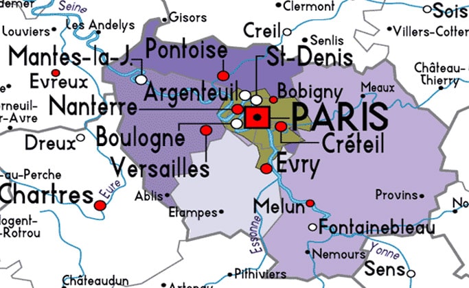 Карта окрестностей Парижа